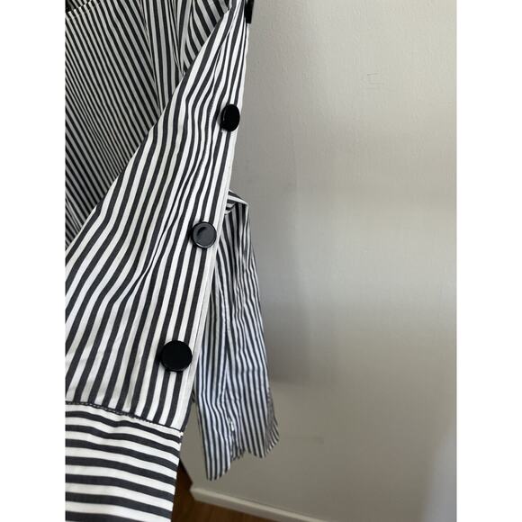 Talbot's L Gray Stripe 100% Cotton Unique 3/4 Sleeve Blouse Tunic - Picture 6 of 6